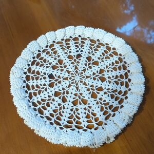 Vintage Handmade Crocheted White Doily Layered Edge 11.5" Diameter